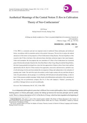 Aesthetical Meanings of the Central Notion Ti Ren in Cultivation Theory of Neo-Confucianism