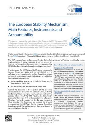 European Stability Mechanism (ESM): Main Features, Instruments and Accountability