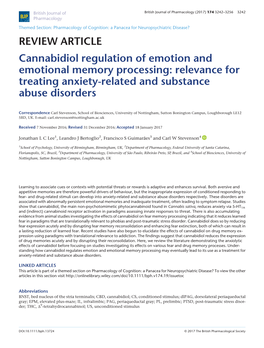Cannabidiol Regulation of Emotion and Emotional Memory Processing: Relevance for Treating Anxiety-Related and Substance Abuse Disorders