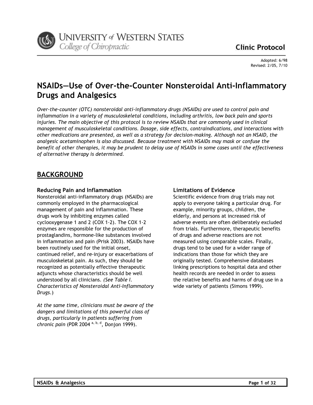 NSAIDS Use of Otcs Last Updated 07/10