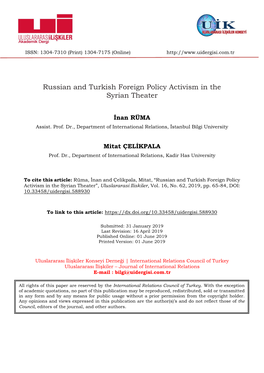 Russian and Turkish Foreign Policy Activism in the Syrian Theater