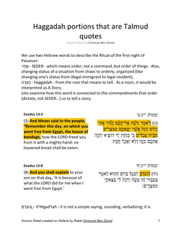 Haggadah Portions That Are Talmud Quotes Source Sheet by Emanuel Ben-David