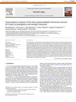 Transcriptomic Response of the Toxic Prymnesiophyte Prymnesium Parvum