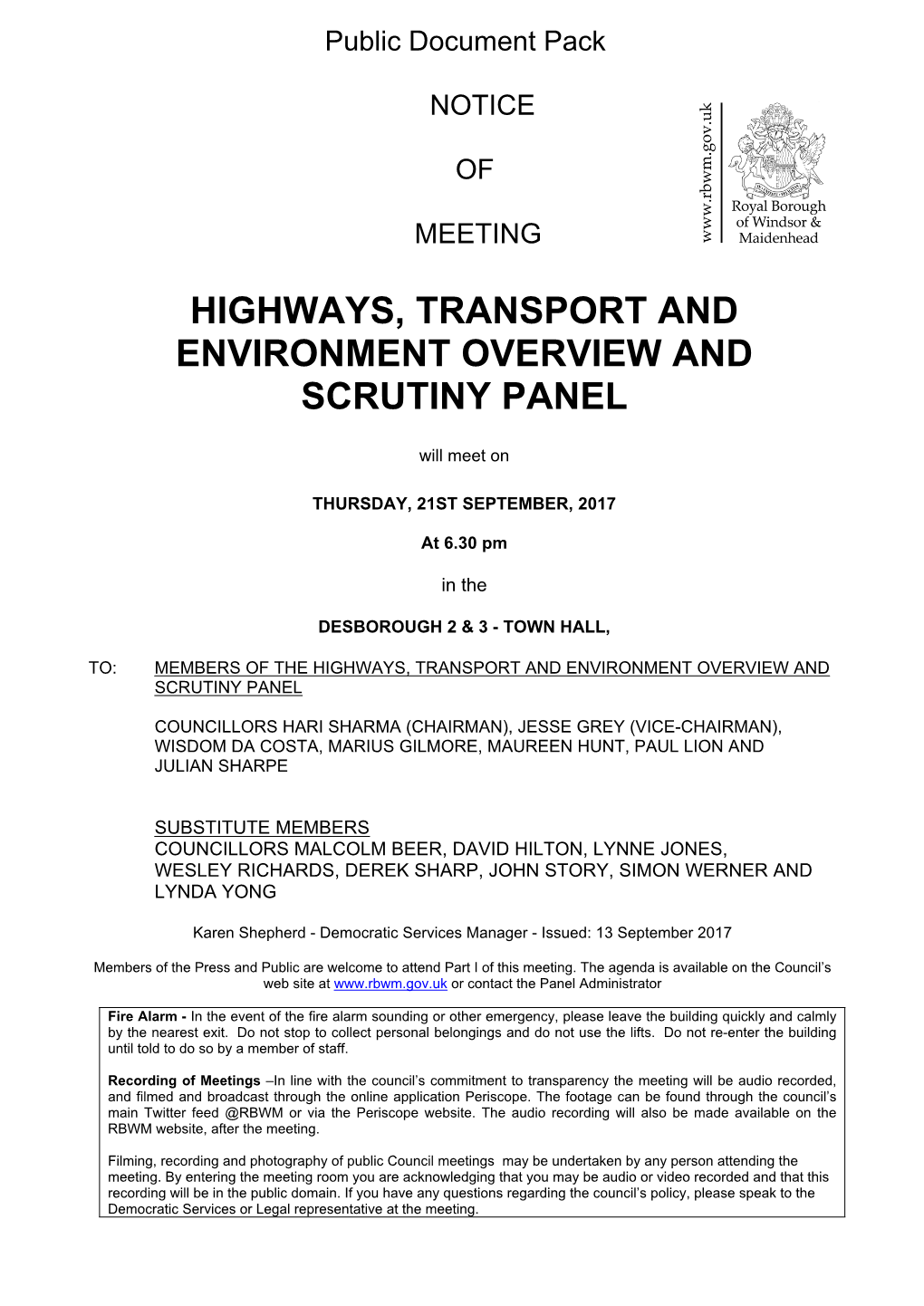 (Public Pack)Agenda Document for Highways, Transport And