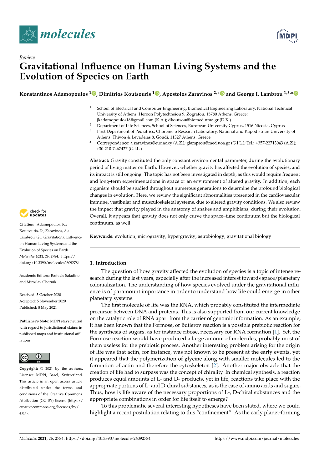 Gravitational Influence on Human Living Systems and the Evolution Of