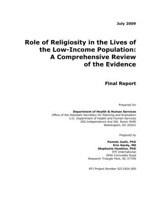 Role of Religiosity in the Lives of the Low-Income Population: a Comprehensive Review of the Evidence
