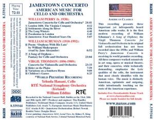JAMESTOWN CONCERTO Time: AMERICAN MUSIC for 72:11 CELLO and ORCHESTRA MRCNMSCFRCLOADORCHESTRA and CELLO for MUSIC AMERICAN Disc Made in Canada