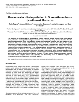 Groundwater Nitrate Pollution in Souss-Massa Basin (South-West Morocco)