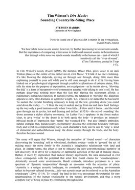 Tim Winton's Dirt Music EDITORS: Groth and Cummins 2 JASAL: Journal of the Association for the Study of Australian Literature 15.1 Lines Come to Him