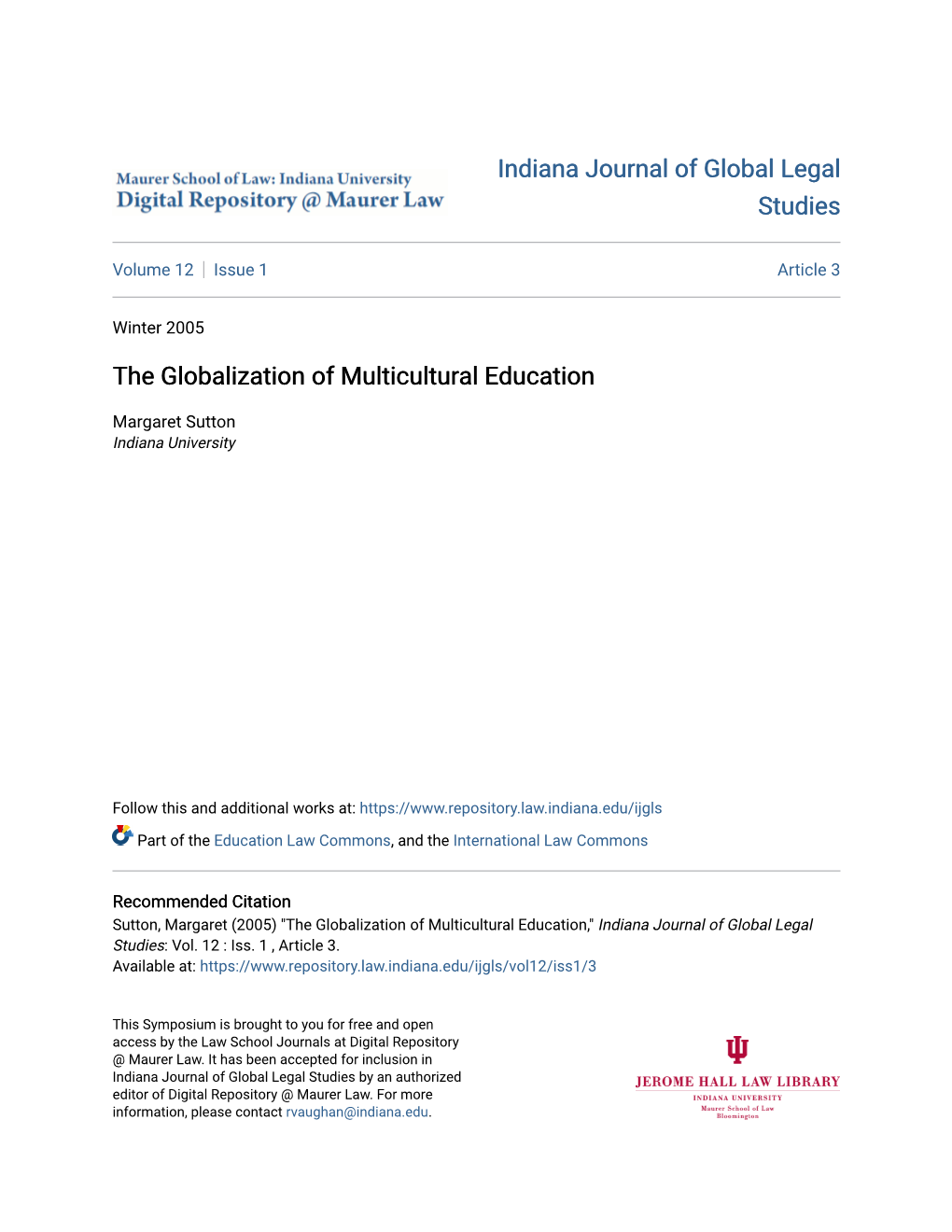 The Globalization of Multicultural Education