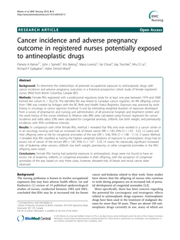 Cancer Incidence and Adverse Pregnancy Outcome in Registered Nurses Potentially Exposed to Antineoplastic Drugs