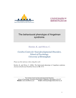 The Behavioural Phenotype of Angelman Syndrome