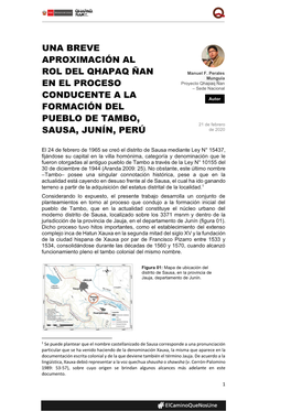 Una Breve Aproximación Al Rol Del Qhapaq Ñan En El Proceso Conducente a La Formación Del Pueblo De Tambo, Sausa, Junín