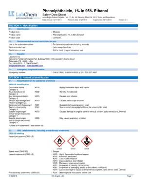 Phenolphthalein, 1% in 95% Ethanol Safety Data Sheet According to Federal Register / Vol