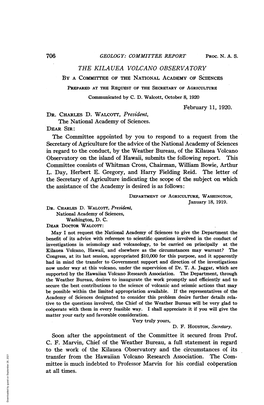 THE KILAUEA VOLCANO OBSERVATORY February 11, 1920. the Secretary of Agriculture Indicating the Scope of the Subject on Which