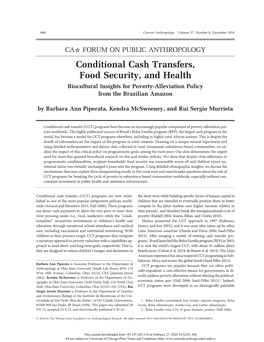 Conditional Cash Transfers, Food Security, and Health
