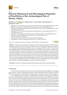Physical–Mechanical and Mineralogical Properties of Fired Bricks of the Archaeological Site of Harran, Turkey