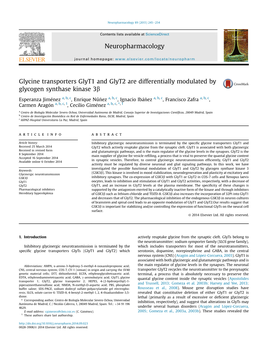 Glycine Transporters Glyt1 and Glyt2 Are Differentially Modulated by Glycogen Synthase Kinase 3&Beta;