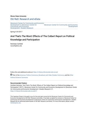 Effects of the Colbert Report on Political Knowledge and Participation
