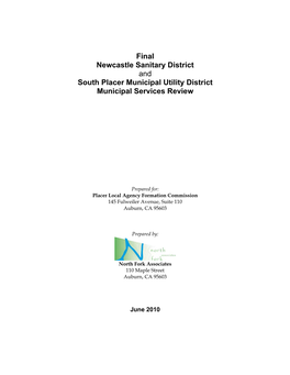Final Newcastle Sanitary District and South Placer Municipal Utility District Municipal Services Review