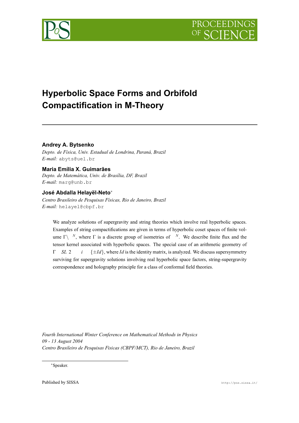 Hyperbolic Space Forms and Orbifold Compactification in M-Theory