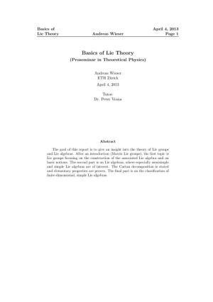 Basics of Lie Theory (Proseminar in Theoretical Physics)