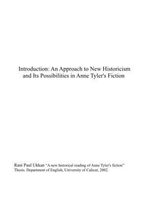 An Approach to New Historicism and Its Possibilities in Anne Tyler's Fiction