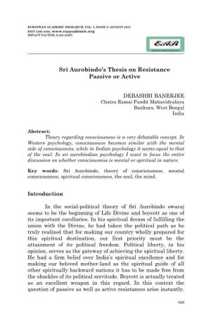 Sri Aurobindo's Thesis on Resistance Passive Or Active