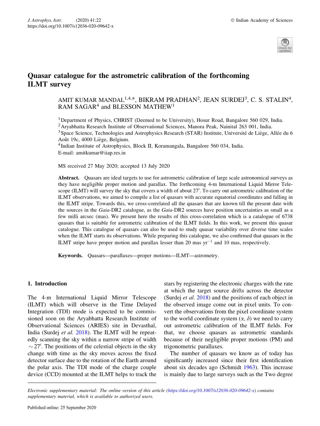 Quasar Catalogue for the Astrometric Calibration of the Forthcoming ILMT Survey