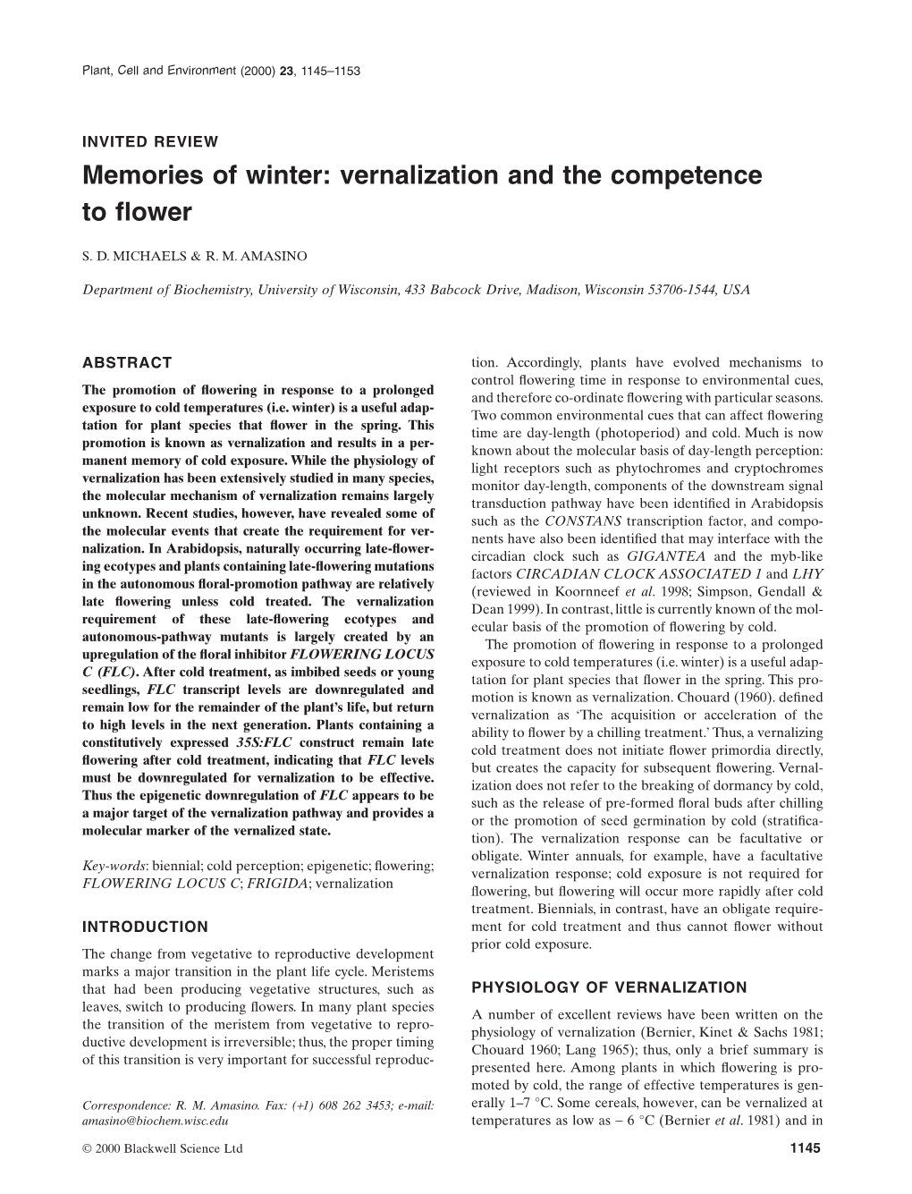 Memories of Winter: Vernalization and the Competence to Flower