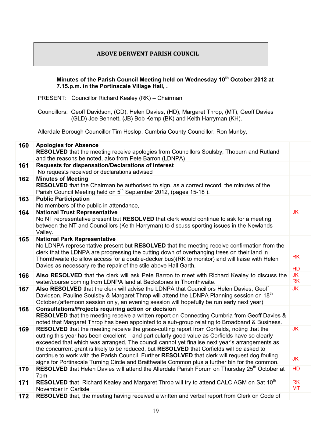 19 Above Derwent Parish Council