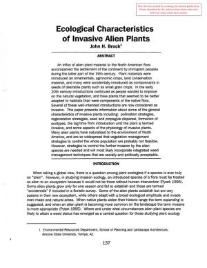 Ecological Characteristics of Invasive Alien Plants John H