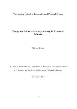 Essays on Information Asymmetry in Financial Market