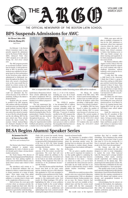 BLSA Begins Alumni Speaker Series BPS Suspends Admissions For