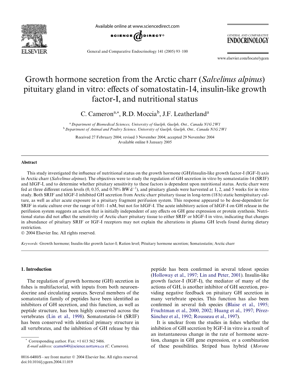 Pituitary Gland in Vitro: Evects of Somatostatin-14, Insulin-Like Growth Factor-I, and Nutritional Status