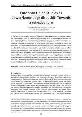 European Union Studies As Power/Knowledge Dispositif: Towards a Reflexive Turn