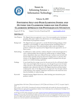 FOSTERING SELF and PEER LEARNING INSIDE and OUTSIDE the CLASSROOM THROUGH the FLIPPED CLASSROOM APPROACH for POSTGRADUATE STUDENTS Eugenia M