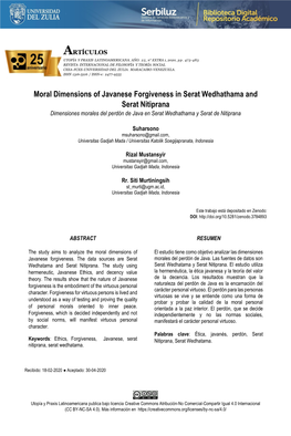 Moral Dimensions of Javanese Forgiveness in Serat Wedhathama and Serat Nitiprana Dimensiones Morales Del Perdón De Java En Serat Wedhathama Y Serat De Nitiprana