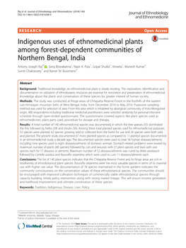 Indigenous Uses of Ethnomedicinal Plants Among Forest-Dependent Communities of Northern Bengal, India Antony Joseph Raj4* , Saroj Biswakarma1, Nazir A
