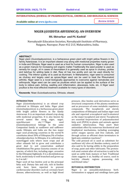 Niger (Guizotia Abyssinica): an Overview Hs