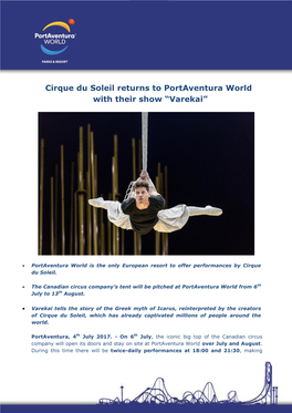 Cirque Du Soleil Returns to Portaventura World with Their Show “Varekai”