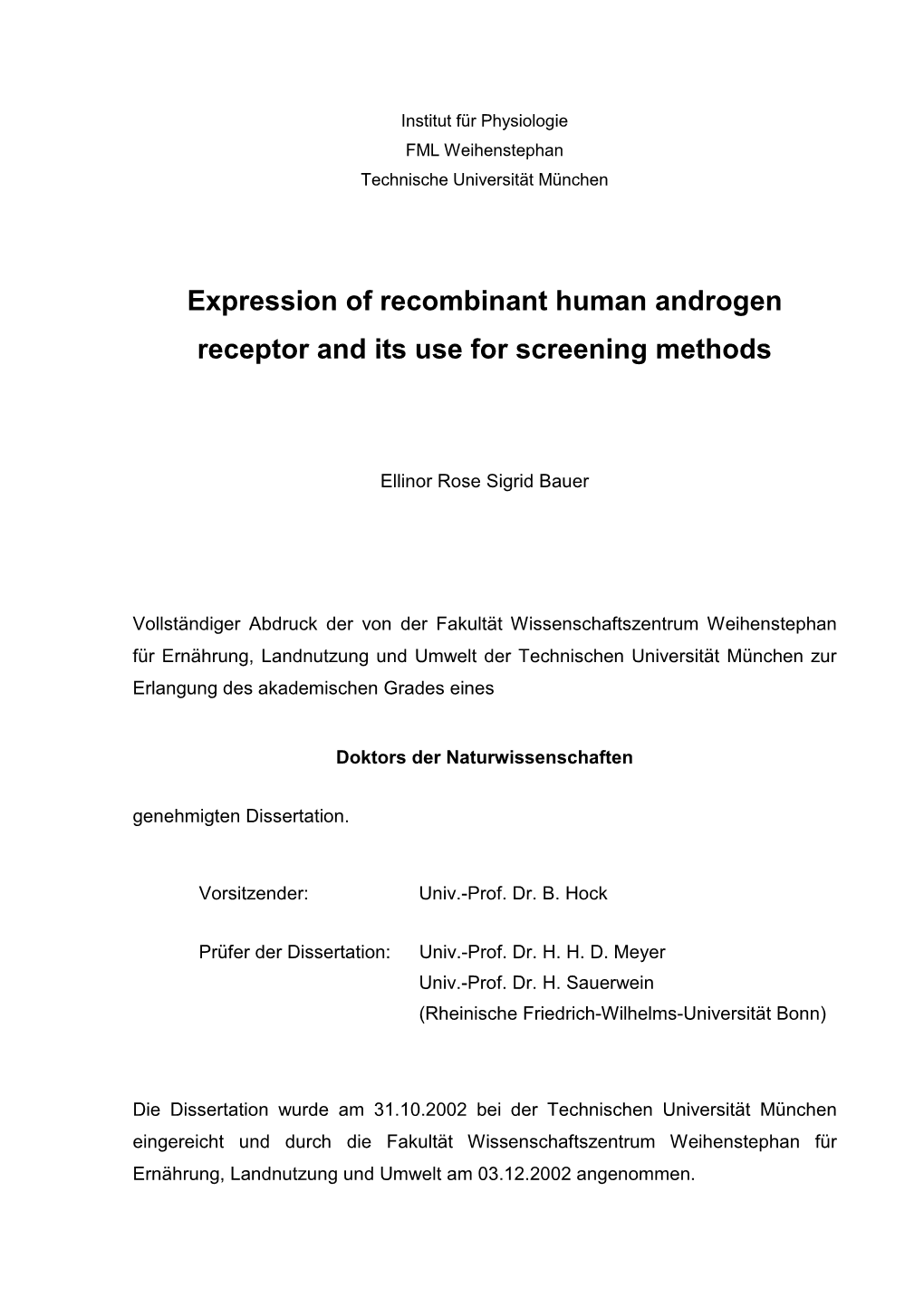 Expression of Recombinant Human Androgen Receptor and Its Use for Screening Methods