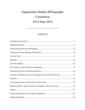 Appalachian Studies Bibliography Cumulation 2013-June 2016 ______