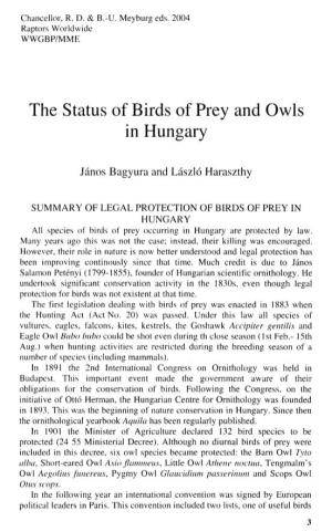 The Status of Birds of Prey and Owls in Hungary