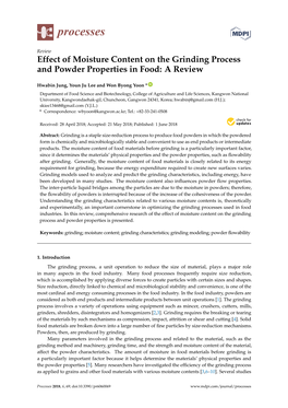 Effect of Moisture Content on the Grinding Process and Powder Properties in Food: a Review