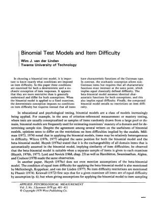 Binomial Test Models and Item Difficulty