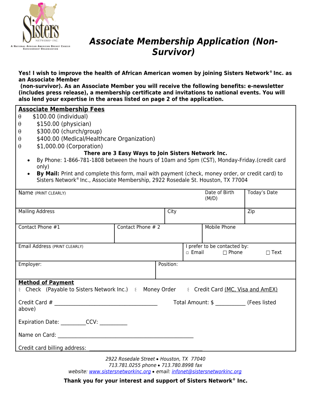 Associate Membership Application (Non-Survivor)