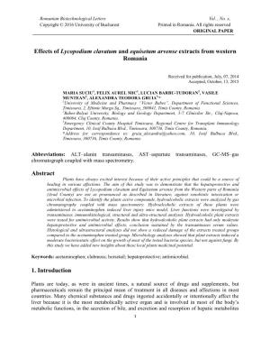 Effects of Lycopodium Clavatum and Equisetum Arvense Extracts from Western Romania