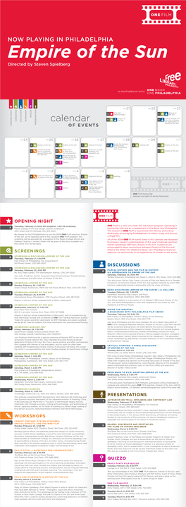Calendar Six Approaches to Empire of the Sun PRESENTATION OPENING NIGHT of EVENTS