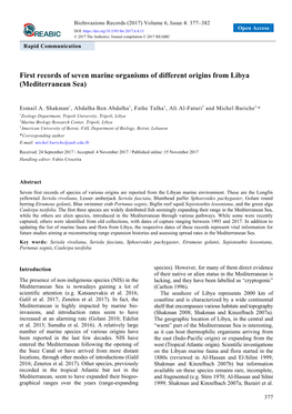 First Records of Seven Marine Organisms of Different Origins from Libya (Mediterranean Sea)